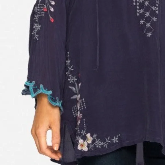 Johnny Was heavily embroidered Butterfly Winter blouse in Gravel Blue NWT - Picture 8 of 11